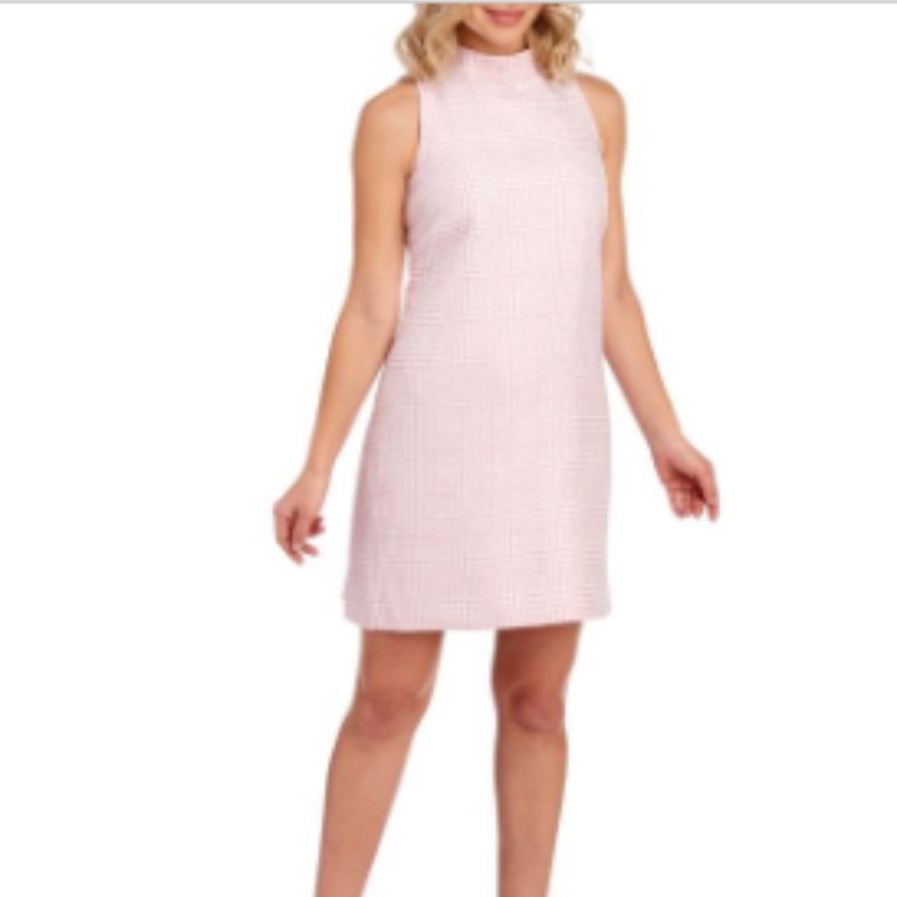 TAHARI Houndstooth Mock Neck Shift Dress